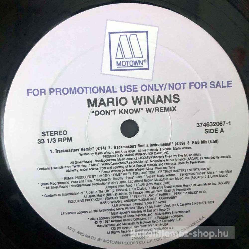 Mario Winans Dont Know (12", Promo) (vinyl) bakelit lemez Mario Winans - Dont Know (12", Promo) (vinyl) bakelit lemez